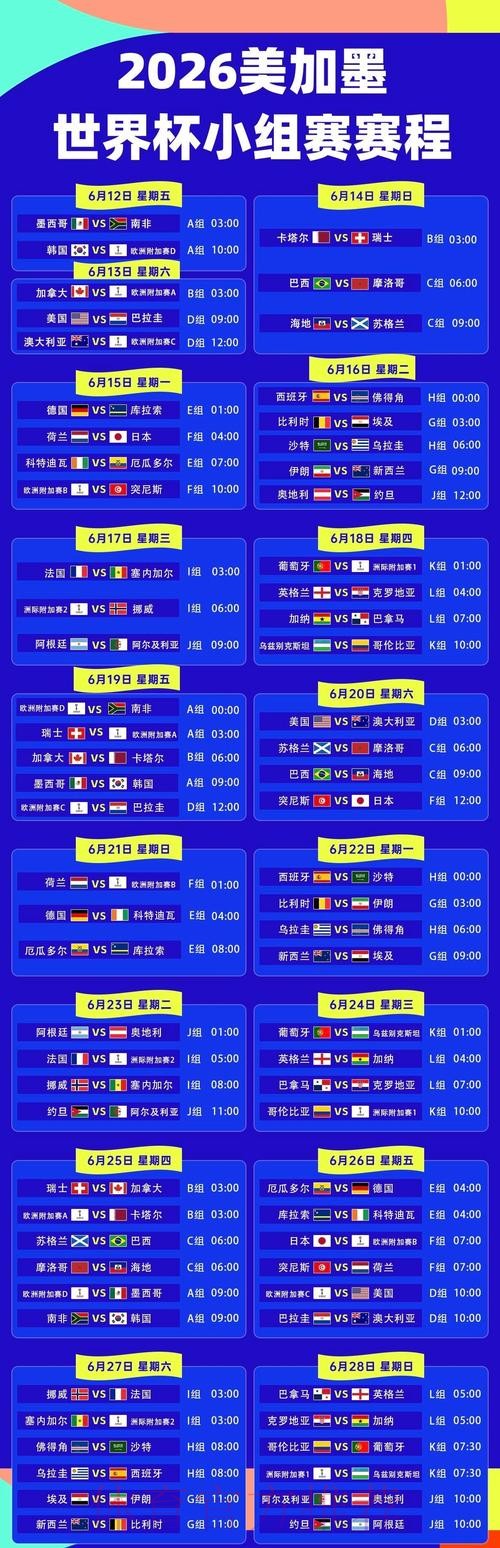 2026美加墨世界杯小组赛赛程网站 2026美加墨世界杯小组赛赛程网站